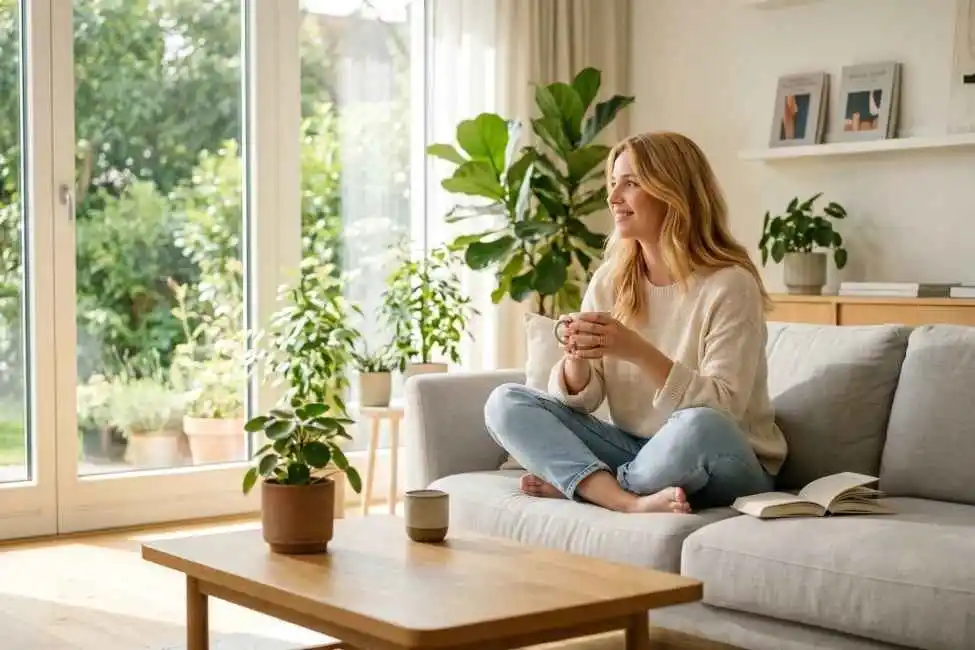 Woman relaxing while APM handles the chat